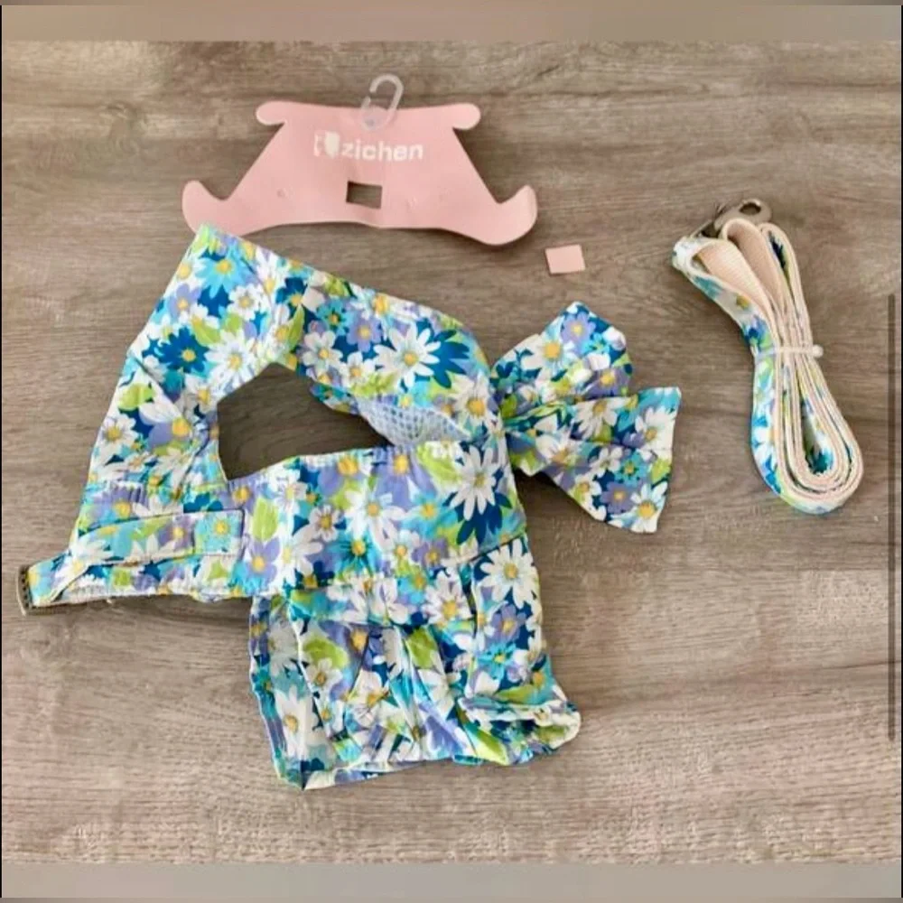 NWT Zichen Dress for Pet White Blue Purple Green with Leash